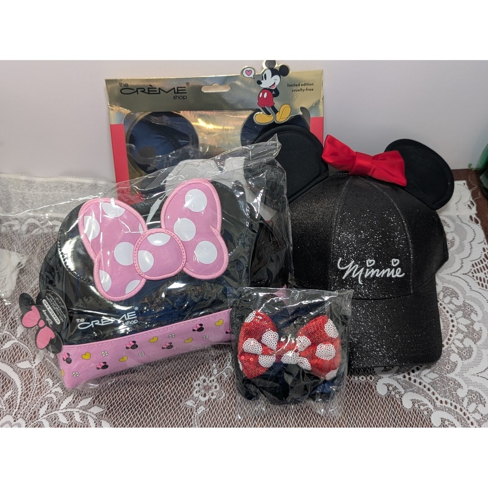 Disney Minnie Mouse Gift Set Creme Shop Pink Makeup Bag Mickey Sleep Mask Hat
